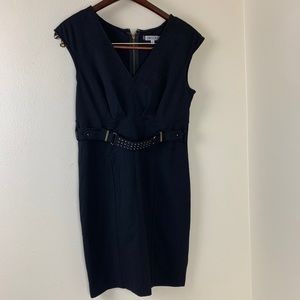 Jennifer Lopez Soft Ponte Knit Black Midi Dress Sz 12 cap sleeve v neck …